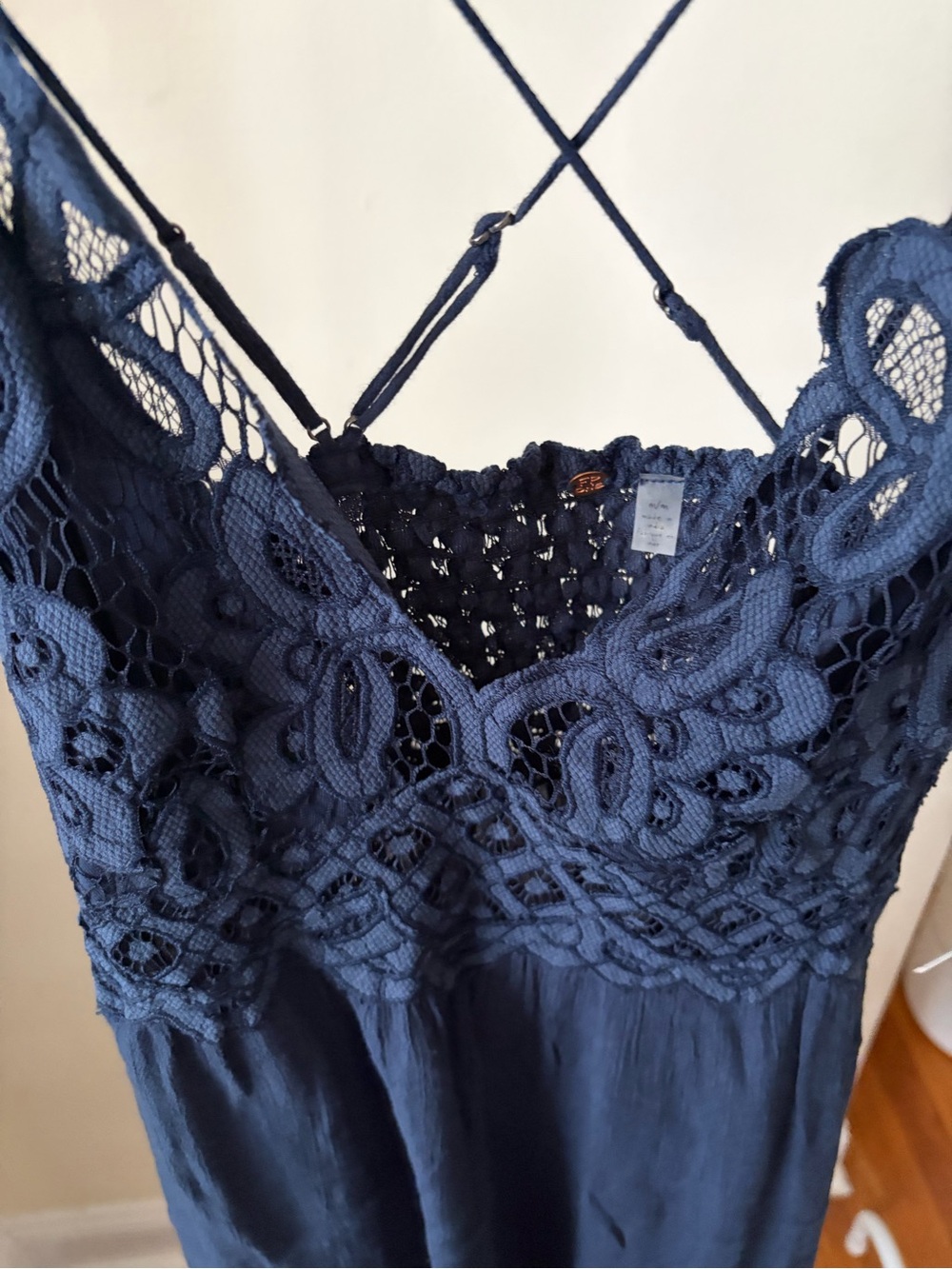 Free People Navy Crochet Lace Spaghetti Strap Dress size M